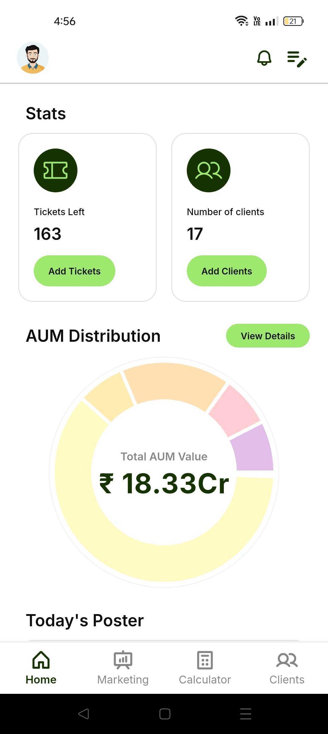 Investnama business overview showing business statistics, total AUM and AUM distribution